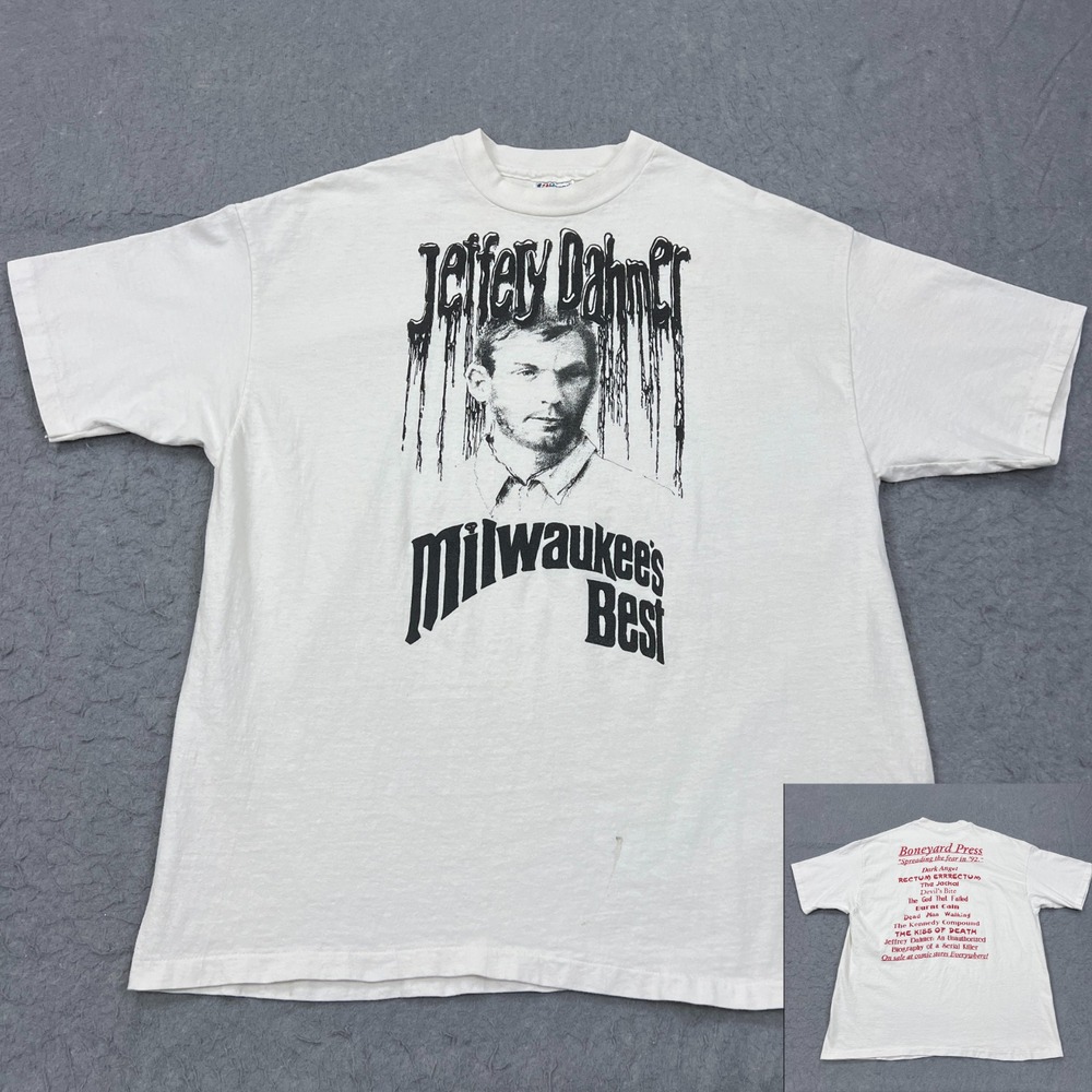 VTG Jeffery Dahmer Milwaukees Best Shirt XL White Boneyard Press Comic Promo USA